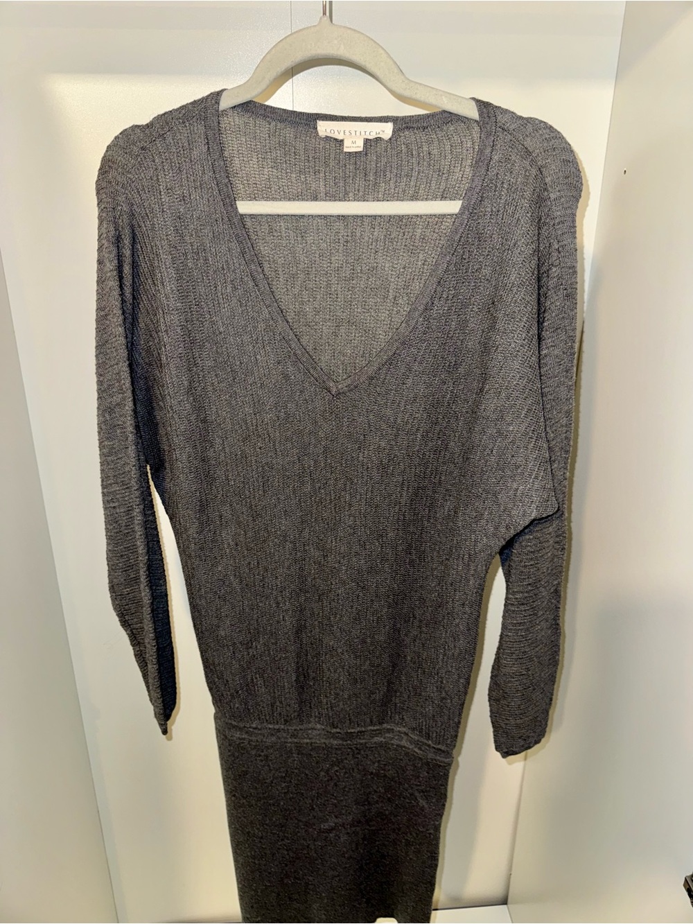 LOVESTITCH Charcoal Grey V-Neck Ribbed Knit Sweater Dress 🩶
